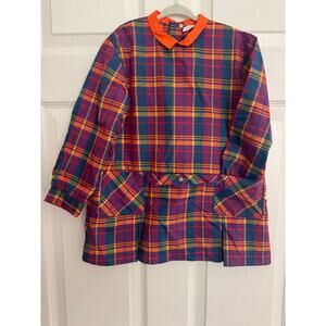 Vintage Blousenyl NYLFRANCE Polymide Plaid Orange Blue Dress Size 4